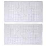 Turkish Home 2 Pack 100% Cotton Bath Mat Towel - Bath Floor Towels - Reversible Bath Rug Machine Washable Feet Towel 18 X 34 Inches White