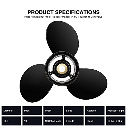 Image of 14 1 /2 x 19 3817468 Boat Propeller for Volvo Penta SX 19 Spline RH