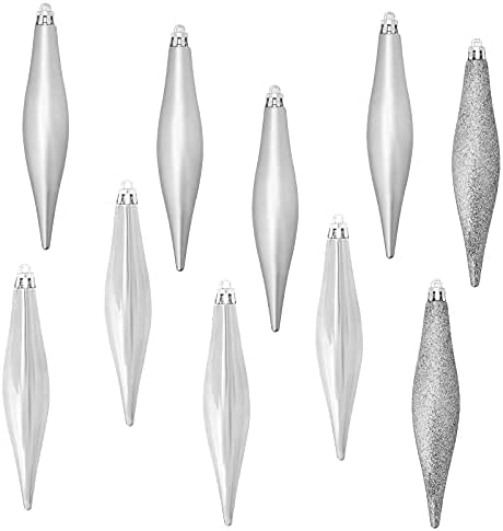 TKYGU - 30PCS/6Set Christmas Ball Decoration Finial Drops of Water Shiny/Matte/Glitter/Design Charm, 5.9 inches (Silver)