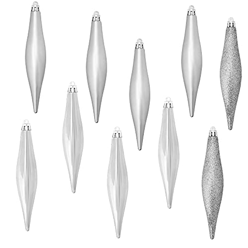 Tkygu - 30Pcs/6Set Christmas Ball Decoration Finial Drops Of Water Shiny/Matte/Glitter/Design Charm, 5.9 Inches (Silver) #TOP3