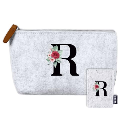 AMAEKO Neceser Personalizado, Bolso de Viaje con Inicial, Tarjetero con Inicial, Estuche de Aseo para Mujer, Bolsa de Regalo, Bolsa de Viaje Personalizada, Organizador Hecho a Mano