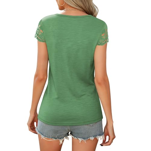 Image of Womens Tops V Neck Short Sleeve T Shirts Womens Summer Tops Casual Soft Basic Lace Tops Spring Summer Tees Clothes 2026