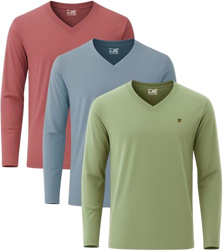 JRC Just Royal Clothing Lot De 3 T-Shirts à Manches Longues et Col en V pour Homme (Sauge, Bleu...