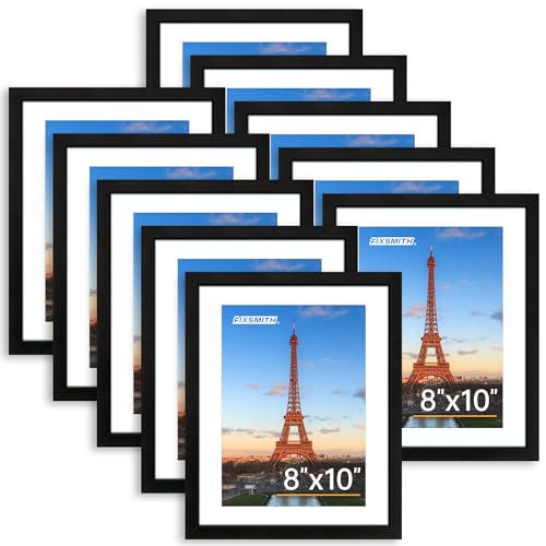 FIXSMITH - FIXSMITH 8x10 Picture Frame Set of 10, Photo Frame Bulk with HD Plexiglass, Display Pictures 5x7 with Mat or 8x10 Without Mat Multi Picture Frames Collage for Tabletop or Wall Display, Black - -5%