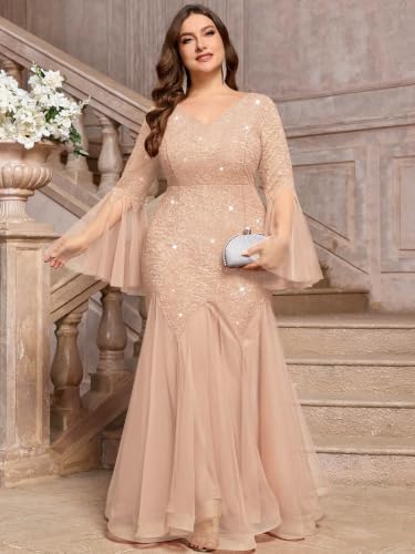 Image of MISSMAY Women's Plus Size Formal Evening Gowns Sequin Mermaid Tulle Dresses