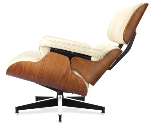 Image of Mid Century Modern Top Grain Leather Chaise Lounge Chair & Ottoman