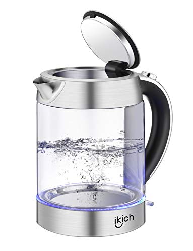 IKICH Electric Kettle, Auto Shut-Off Hot Water Boiler, Crystal Clear Glass Tea Coffee