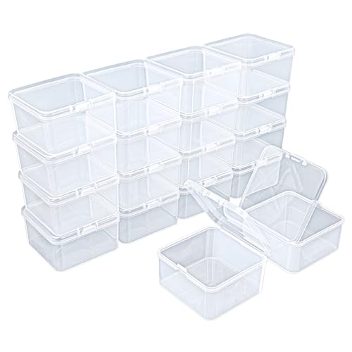 Image of 18 Pieces Square Empty Mini Clear Plastic Storage Box 2.56x2.56x1.38 inch | Hinged Lids, For Small Items, Craft Projects
