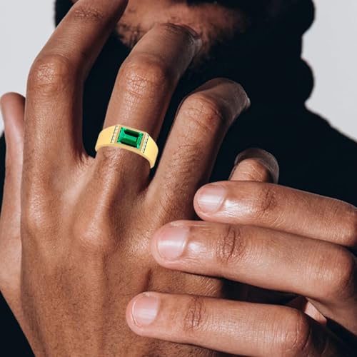 10K 14K 18K Solid Gold Men's Gemstone Ring Custom 2-5CT Emerald Cut Gemstone Ring for Men Anniversary Birthday Luxury Jewelry Gifts for Him Ring Size 4-164