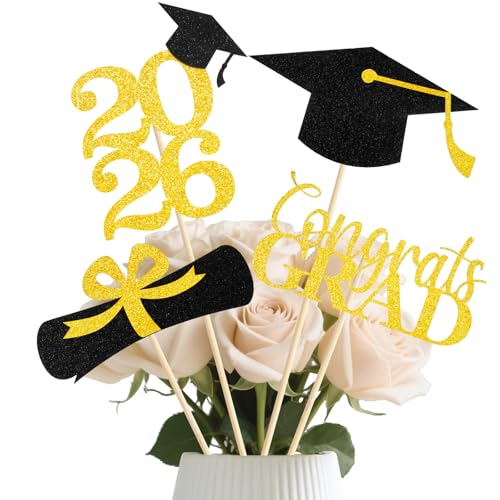 TOOYUMON Graduation Decorations 2026, 16pcs Graduation Centerpieces for Table, Gold and Black...