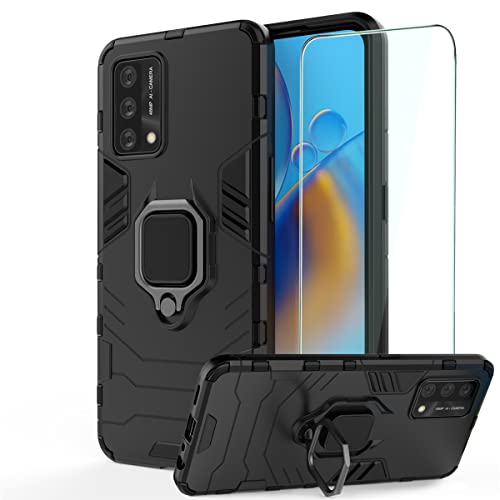 DESCHE per cover OPPO A74 (4G) con Vetro Temperato, custodia protettiva antiurto robusta OPPO A74 4G bumper case cover, compatibile con supporto magnetico per auto - Nero