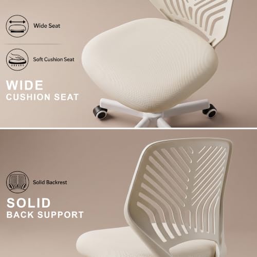 Image of DROGO Nova Ergonomic Office Chair, Armless Mesh Desk Chair with Breathable Backrest & Height Adjustable Seat, Soft Cushioned Computer Chair for Home, Study & Bedroom, 1 Year Warranty (Beige)