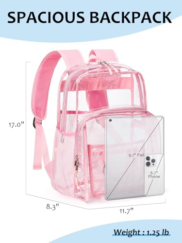 Image of Clear Backpack for School, Heavy Duty Transparent Bookbag | Reinforced Biuld, 0.5mm Thick PVC, Padded Straps, 6 Pockets, Fits Boys /Girls /Adults, for College Work Travel