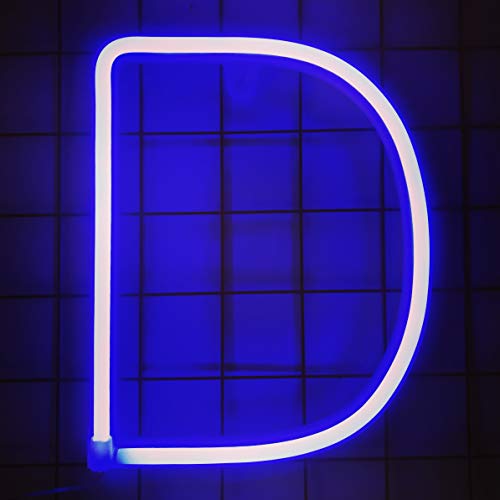 JYWJ Blue Letter Neon Signs,USB or 3-AA Battery Powered,LED Letter,LED Sign,Letter Lights,Lighted Letters,Marquee Letter,Home Decor for Bar,Wall,Bedroom (D)