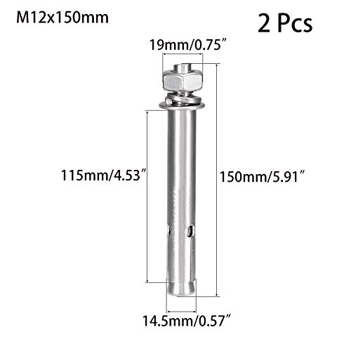 Image of 2 Pcs M12 x 150mm 304 Stainless Steel Expansion Bolt External Hex Expansion Screw Bolt Sleeve Anchor,Pool Safety Cover Expansion Bolts,for Concrete