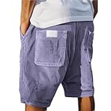 Mens Corduroy Shorts Vintage Washed Straight-Leg Shorts Fashion Classic Fit Casual Pants with Embroidery Pockets Purple