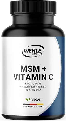 MSM Tabletten Hochdosiert - 400 Stück - 2000 mg MSM + Natürliches Vitamin C - Alternative zu Kapseln - Vegan & Produziert in Deutschland - Laborgeprüft - Verpackung kann variieren