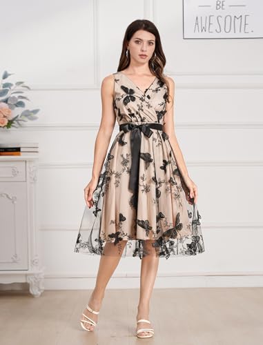 Tulle Embroidery Floral Dress for Women Sleeveless Mesh Flower Embroidered Tulle Prom Dress Summer Wedding Tea Party Dress3