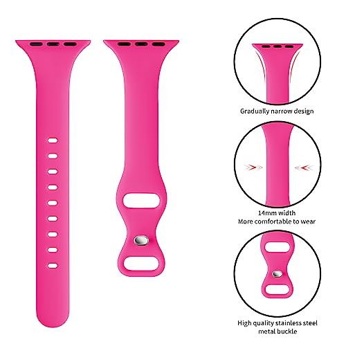Image of Thin Slim Band Compatible with Apple Watch 38mm 40mm 41mm 42mm 44mm 45mm 46mm 49mm, Replacement Silicone Sport Strap for iWatch Series 11 /10 /9 /8 /7 /6 /5 /4 /3 /2 /1 Ultra SE Women Men, Hot Pink