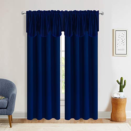 Aquazolax Window Scalloped Valances For Kitchen Blackout Decorative Scalloped Valance Curtain, 52Inch X 18Inch, Navy Blue, Single Panel #TOP6