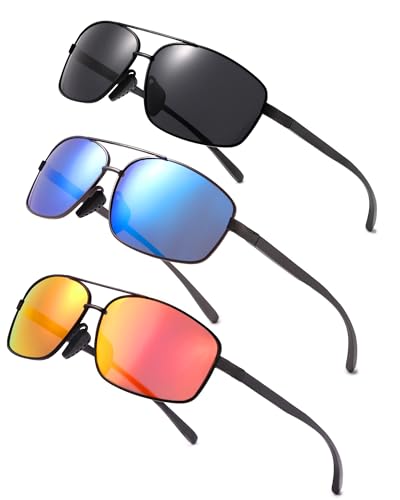 Camptrace 3 Pack Polarized Lightweight Mens Sunglasses for Driving with UV400 Protection Black+Blue+Orange