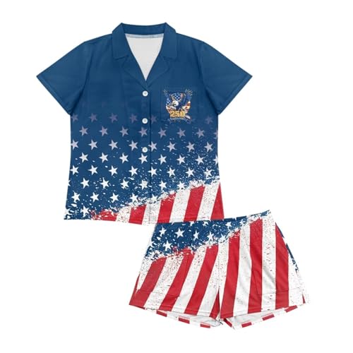 Image of Women's Short Sleeve Sleepwear Button 2 Piece Plus Size Pajamas Casual Soft Stretchy Funny Nightwear with Pockets