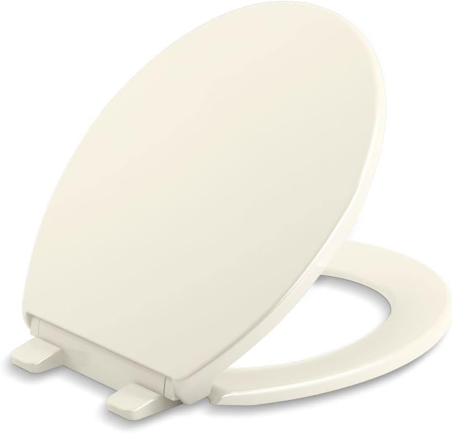 Kohler K-20111-96 Brevia Round Toilet Seat with Grip-Tight Bumpers, Quiet-Close Seat, Quick-Attach Hardware, Biscuit Biscuit Round Toilet Seat