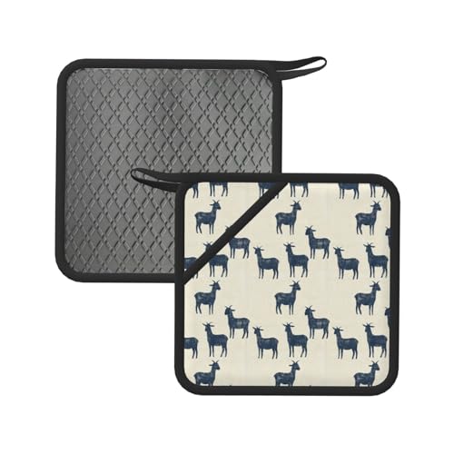 Soportes para ollas con estampado de silueta de cabra rústica para cocina, 2 soportes de silicona con lazo para colgar, almohadillas antideslizantes para horno, agarraderas resistentes al calor para