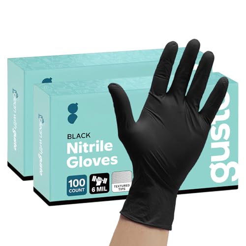 Comfy Package [100 Coun, pack of 2 HEAVY DUTY Black Nitrile Gloves Disposable Latex Free, 6 Mil Extra Strength, Powder Free, Chemical Resistant, Textured Fingertips - Medium