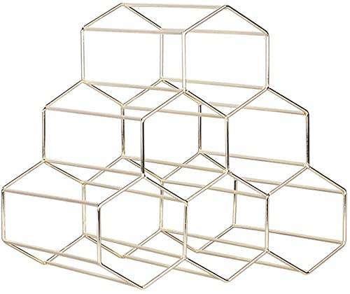 Soporte para vino metálico para 6 botellas, dorado