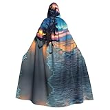 como hacer un disfraz de coco 12 Capa unisex con capucha de Halloween para adultos, hamaca de playa y coco, capa de disfraz con estampado completo para cosplay, fiesta y eventos temáticos