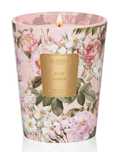 M&SENSE Candele Profumate in Cera di Soia Rosa Ambra |400 g, Fino a 75 Ore, Aroma Orientale & Note Sensuali, Perfette per Spa Casalinghe e Serate Speciali