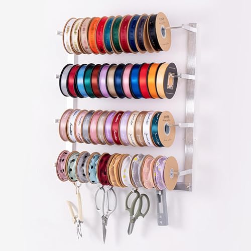 Wall Mounted Ribbon Holder & Organizer - Ties Silk Scarves & Towels, Space-Saving Wrapping Paper Display Rack & Metal Shelf for Retail Boutiques, Flower Store & Craft Room