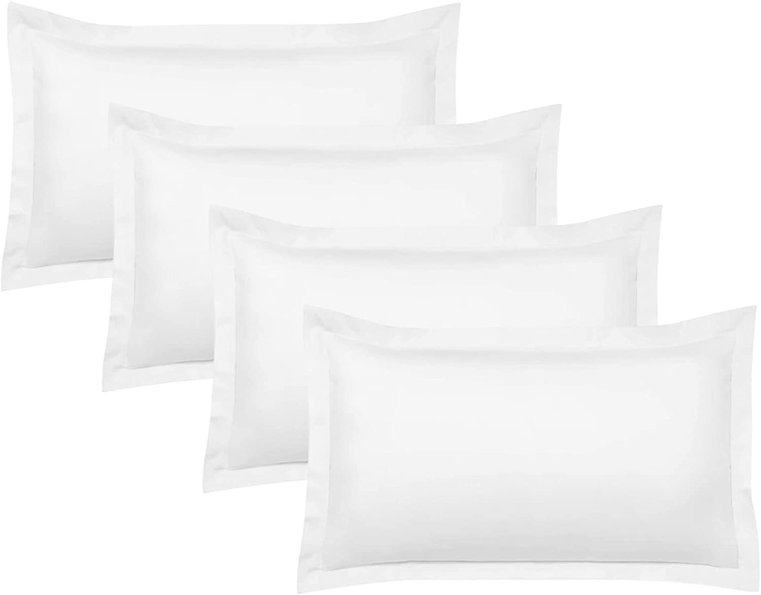 Juego de 4 fundas de almohada Oxford 100% algodón egipcio, 400 hilos, suaves y frescas, calidad de hotel (75 cm x 150 cm), paquete de 4 fundas de almohada para dormitorio, color blanco sólido