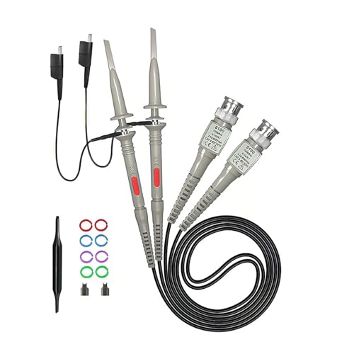 TIEOAXFT Kit de sondas de osciloscopio P6100 BNC (1 Unidad/2 Unidades, 100 MH/z, 1 x 10 x, analizador de Alta precisión, Pinzas y Cables de Prueba)(2PCS P6100)