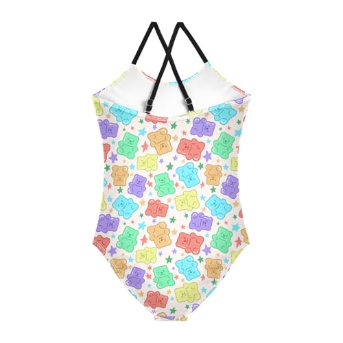 Girls One Piece Swimsuits Colorful Cute Gummy Bears Cute Swimwear Bathing Suits 3-10T2