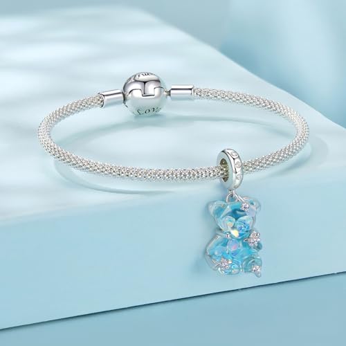 Colorful Bear Charms 925 Sterling Silver Cute Pet Pendant Fits Pandora Bracelet Necklace for Women3