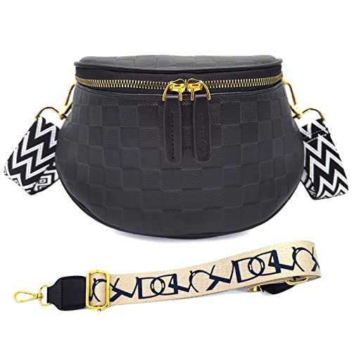 Toctax Crossbody Bag Damen Breiter Gurt,Bauchtasche Damen Leder Gürteltasche Damen Umhängetasche Damen Klein Crossbag Damen mit 2 Taschengurte in Verschiedenen Farben (Schwarz) Cover