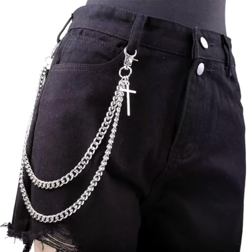 Pants Chain for Men Women Halloween Costumes Cross Jeans Chains Shorts Chains Goth Accessories Punk Hip Hop Wallet Chain Silver