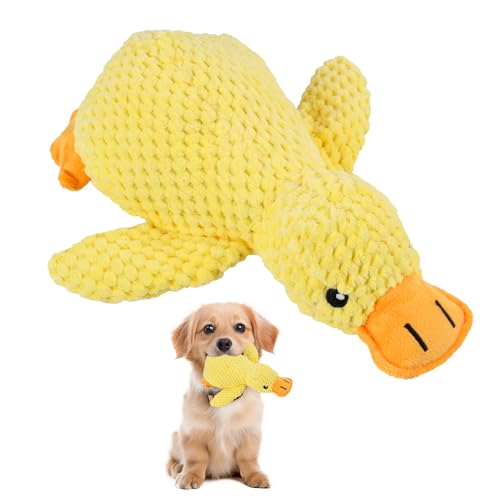 sofun Anatra anti-stress in peluche per cani, giocattolo a fischio, piccolo, giocattolo in pila per cuccioli e cani piccoli, lenitivo e interattivo