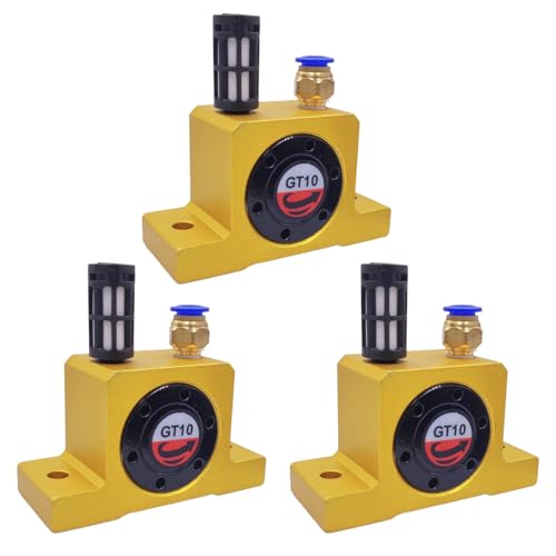 (3-Pcs) GT10 Pneumatic Air Turbine Vibrator Series, G 1/8\" Industrial Pneumatic System Components Turbine Vibrators with hopper Golden Free Muffler (GT-10)