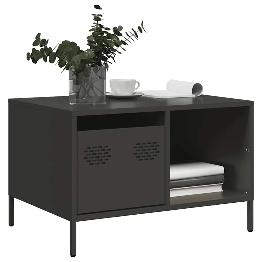 Table basse industrielle noire pour un salon moderne et ordonné
