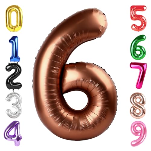 Image of 40 Inch Brown Number 6 Balloon Birthday Party Decorations for Men & Women