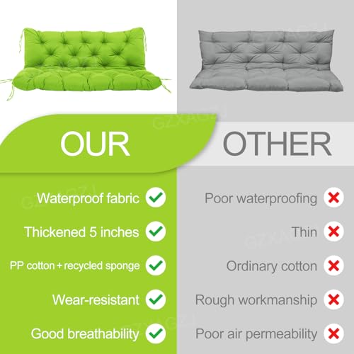 Image of Premium Outdoor Swing Cushions 70x40 inch Waterproof Porch Swing Cushions 2-3 Seater Replacement with Backrest and Ties Swing Cushion for Outdoor Furniture Patio Porch Backyard Garden (Green)