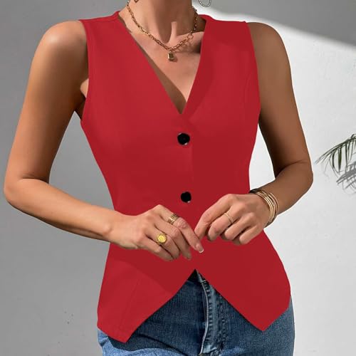 Blazer Vest for Women Summer 2025 Trendy Sleeveless V Neck Button Up Elegant Waistcoat Business Casual Work Suit Tops2