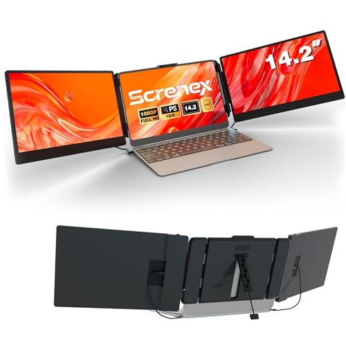 Image of Laptop Screen Extender Triple Monitor, 14.2 inch Portable Multi Monitor FHD 1080P IPS Ultra-Thin, HDMI /USB-A /Type-C & Plug & Play, Fits 13-17 inch Laptops, Compatible with Windows /macOS /Android /Switch
