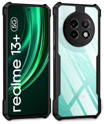 Image of WOW IMAGINE Shock Proof Clear Back Case for Realme 13 Plus 5G | Realme P1 Speed 5G - AirEDGE Technology | 360 Degree Camera Protection | Transparent Hybrid Back Case Mobile Cover - Black