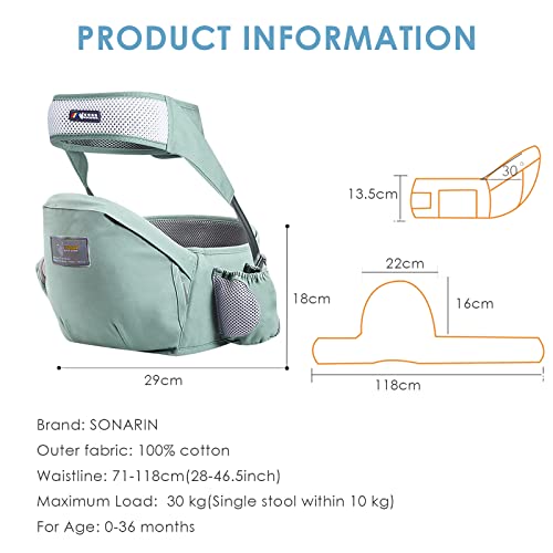 Porte bébé ventral ergonomique SONARIN avec tabouret de taille et multiposition