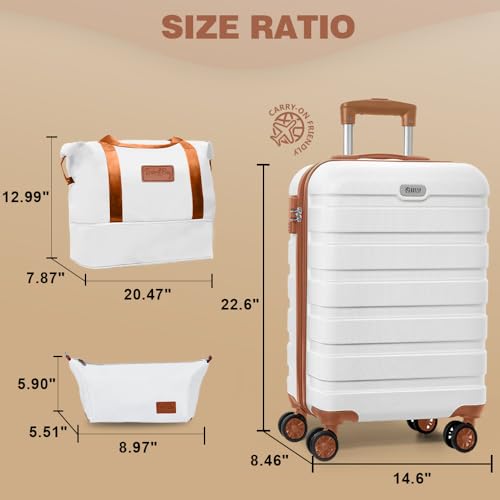 Image of AnyZip Luggage PC ABS Hardside Lightweight Suitcase with 4 Universal Wheels TSA Lock 20 24 28 Inch, White Brown, 3 piece set(20 inch), Fashion