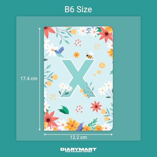 Image of Initial X Premium Soft Bound Notebook Diary for Girls and Women (B6, 90 GSM, 160 Ruled Pages) Floral Design Notebook Journal Diary